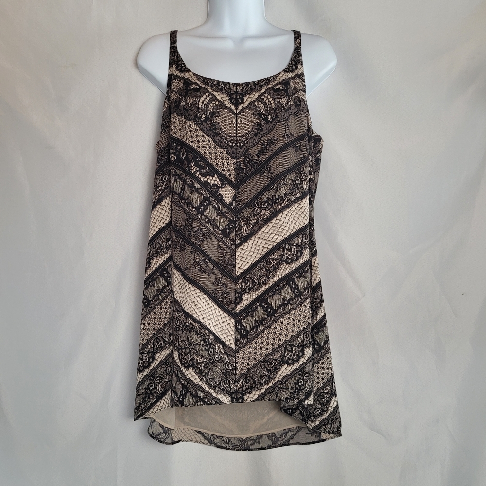 CAbi Black and Cream Patterned Tank Top
